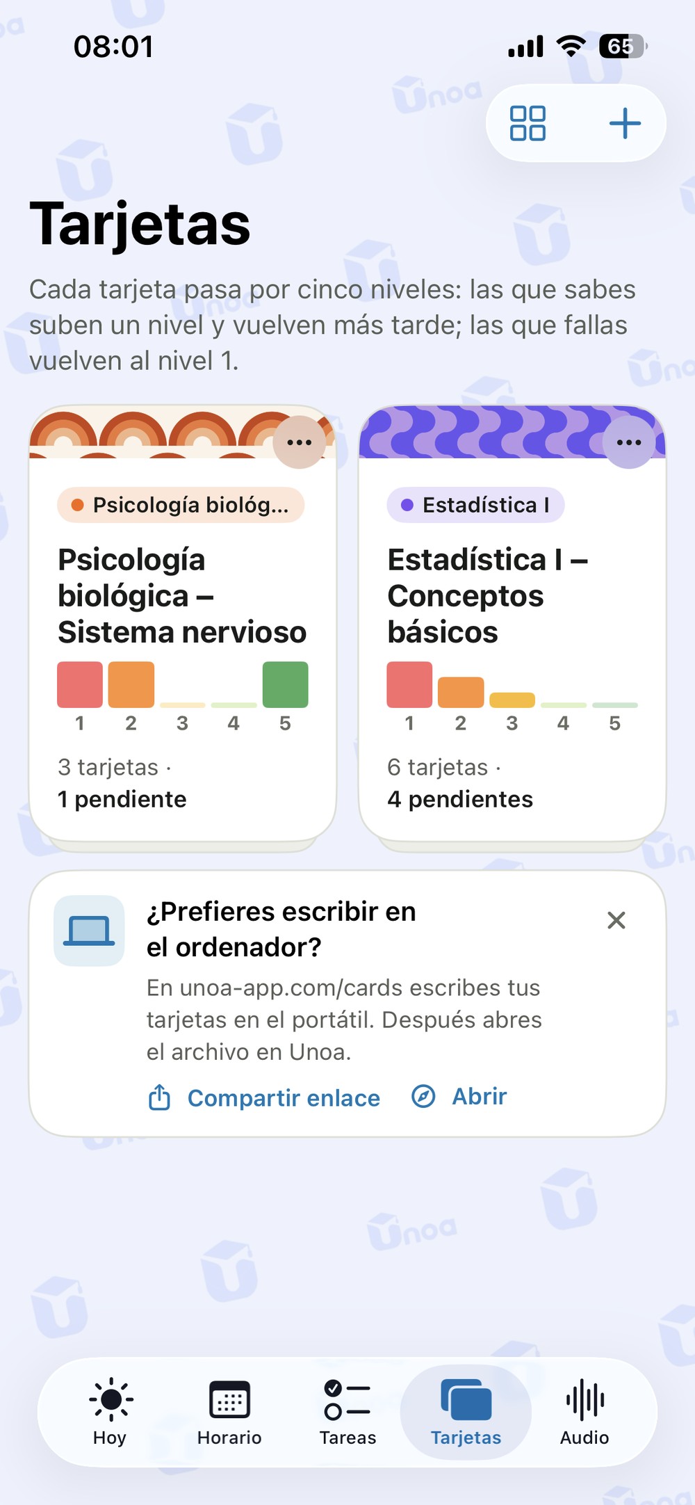 Fichero con cinco niveles