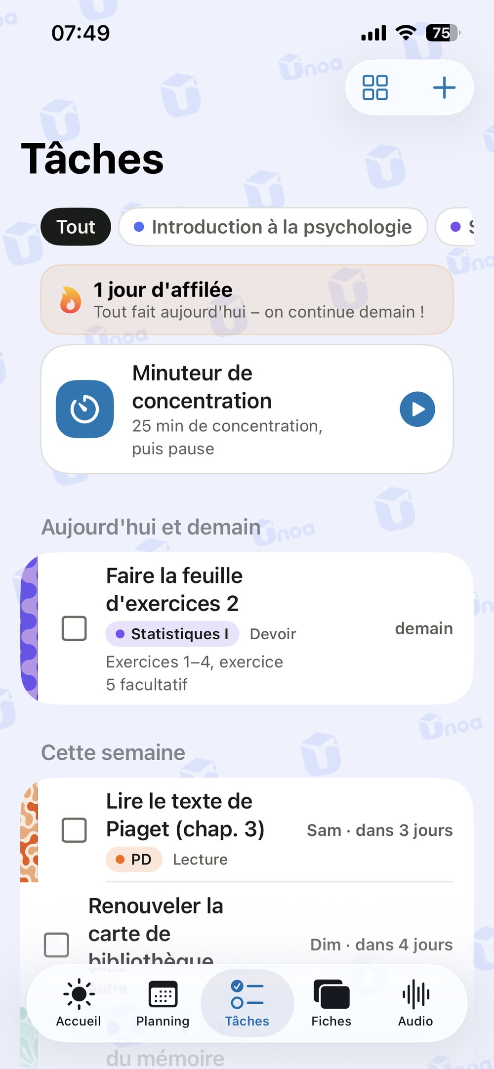 Cahier de texte trié par échéance