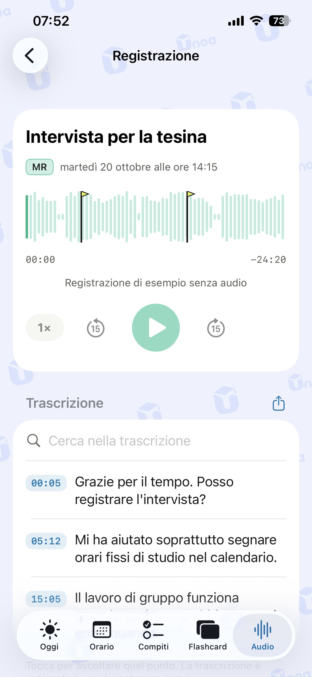 Registrazione con tre segni d'esame sull'onda