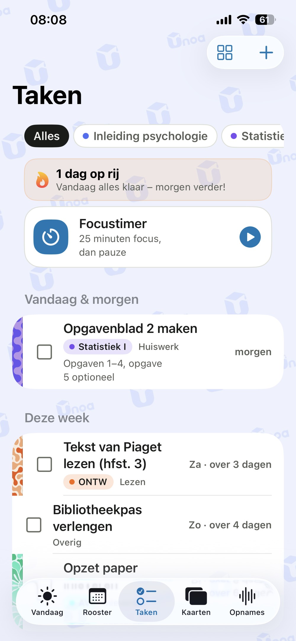 Huiswerk gesorteerd op deadline