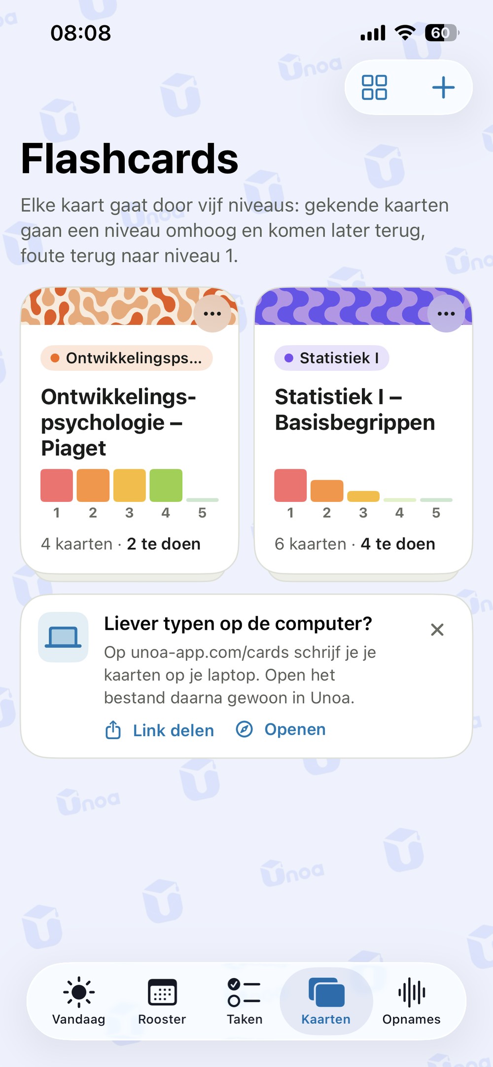 Kaartenbak met vijf niveaus
