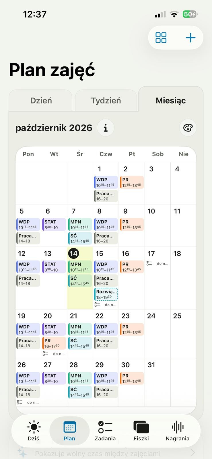 Widok miesiąca ze wszystkimi terminami