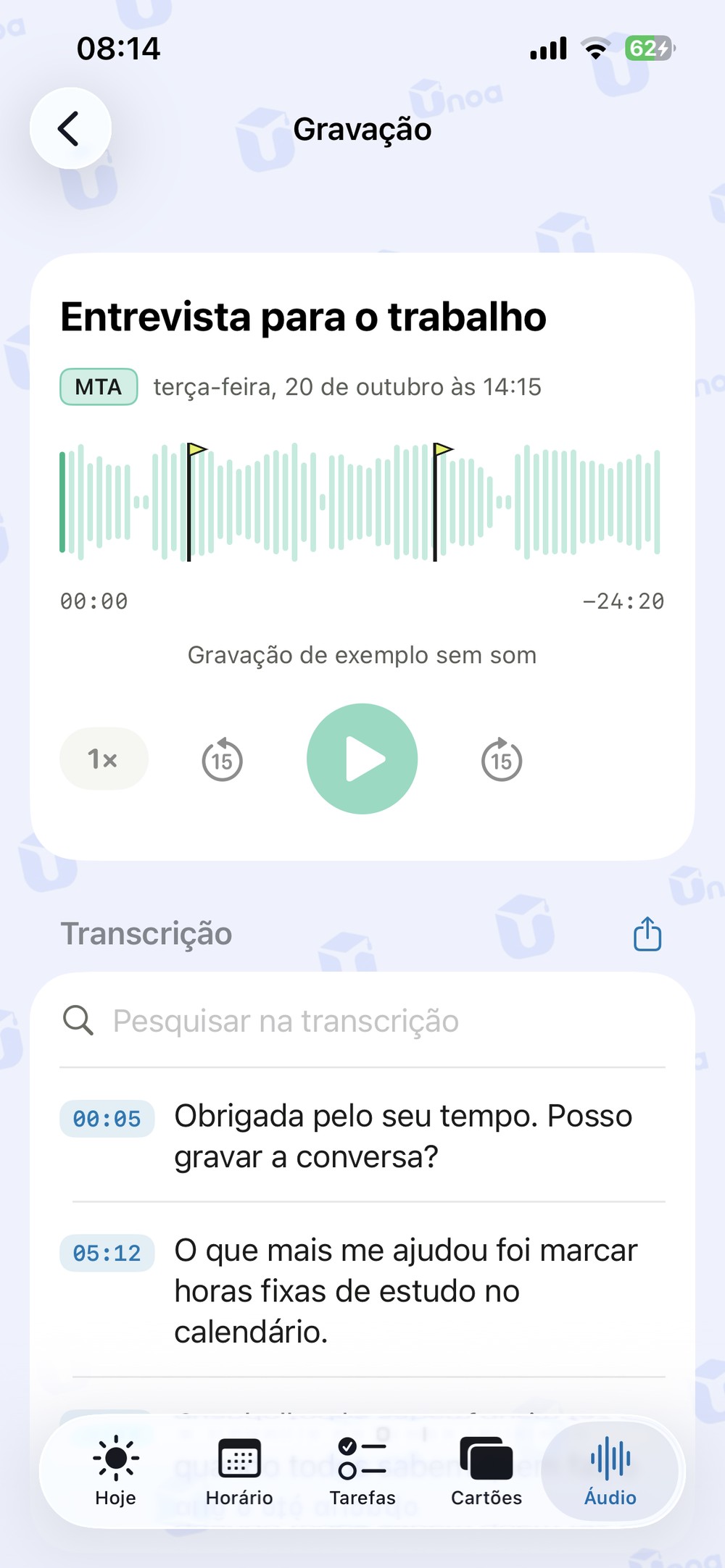 Gravação com três marcas de exame na onda