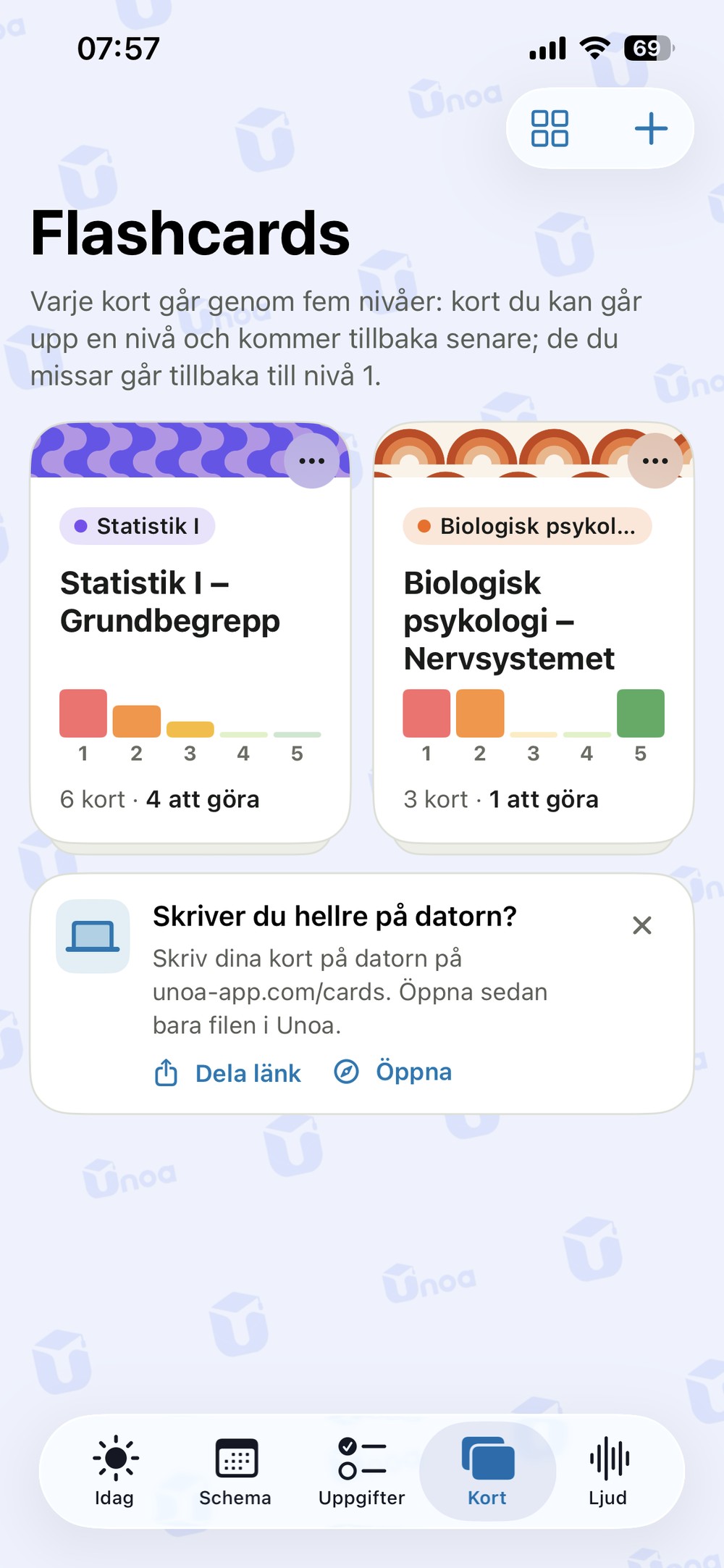 Kortlåda med fem nivåer